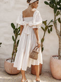 Toleet Dress 2023 Women Summer Dresses Ruffle Square Neck Puff Sleeve Bow Midi Dress Bohemian Beach Party Elegant Female Vestidos Robe