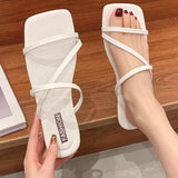 Summer New Women Criss Cross Slides Sandals Fashion Flat  Summer BlackWomen Slippers New Outdoor Beach Solid Color Woman Shoes Vstacam