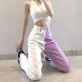 Toleet-Jeans White Purple Crop Casual Straight Tube Pants Baggy Jeans Casual Wide Leg Pants Full Length Women Pockets Pants