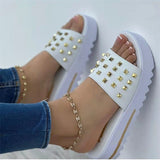 Toleet Large Size Rivets Women's Slippers Platform Sandals Summer Women's Shoes Flat Slippers Women's Casual Beach Women's Shoes