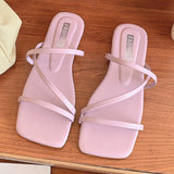 Summer New Women Criss Cross Slides Sandals Fashion Flat  Summer BlackWomen Slippers New Outdoor Beach Solid Color Woman Shoes Vstacam