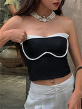 Toleet Fashion Black And White Contrast Color Tube Top Cute Mini Bustier Tops Streetwear Casual Strapless Cropped Top Camisole