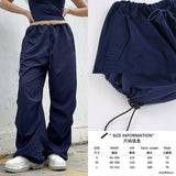 Vstacam 2022 Summer Y2k Blue Cargo Pants Womens Outifit Drawstring Baggy Sexy Crop Top And Low Waist Wid Leg Pant Set Fashion Vstacam