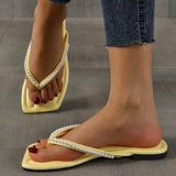 Fashionable Thong Flip-flops Sandals Women Faux Pearl Decor Design Flat Sandals 2023 Summer New Casual Women Slippers Shoes Vstacam