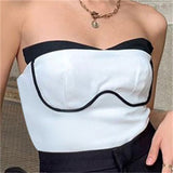 Toleet Fashion Black And White Contrast Color Tube Top Cute Mini Bustier Tops Streetwear Casual Strapless Cropped Top Camisole