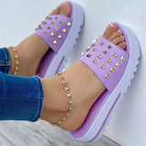 2022 Large Size Rivets Women's Slippers Platform Sandals Summer Women's Shoes Flat Slippers Women's Casual Beach Women's Shoes Vstacam