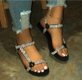 2022 Flat Sandals Women Fashion Summer Rhinestone Women Sandal Outdoor Beach Shoes Simple Crystal Shoe Plus Size 35-43 Vstacam