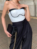 Toleet Fashion Black And White Contrast Color Tube Top Cute Mini Bustier Tops Streetwear Casual Strapless Cropped Top Camisole