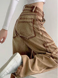 Toleet Y2K Brown Cargo Pants Women 90S Vintage Grunge High Waist Baggy Jeans Streetwear Wide Leg Loose Denim Trousers Female