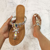 2022 New Sandals Women Gladiator Summer Shoes Diamond Buckle Fashion Female Sandal Roman Rhinestones Flat Woman's Casual Shoes Vstacam