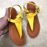 2022 Beach Sandals Women Summer Flat Shoes Flat Heel Open Toe Flip Flops Buckle Leather Sandal Solid Yellow Large Size 37-41 Vstacam