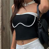 Toleet Fashion Black And White Contrast Color Tube Top Cute Mini Bustier Tops Streetwear Casual Strapless Cropped Top Camisole