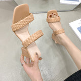 Toleet New Fashion Summer Women Sandals Ladies Shallow Mouth Colorblock High Thick Shoes Middle Heel Ladies Slippers Plus Size