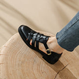 2022 Summer Women Shoes Round Toe Low Heel Shoes Women Solid Women Sandals Casual Cow Leather Shoes for Women Roman Black Shoes Vstacam