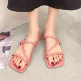 Summer New Women Criss Cross Slides Sandals Fashion Flat  Summer BlackWomen Slippers New Outdoor Beach Solid Color Woman Shoes Vstacam